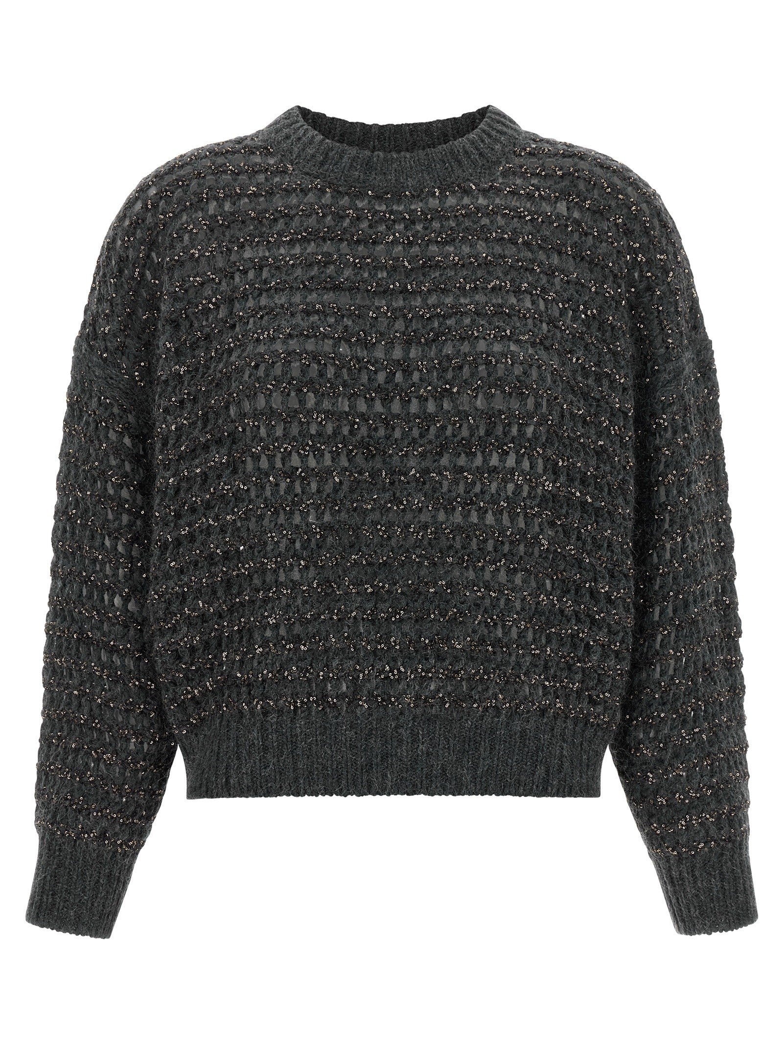 Brunello Cucinelli Dazzling Braids Sweater Grey