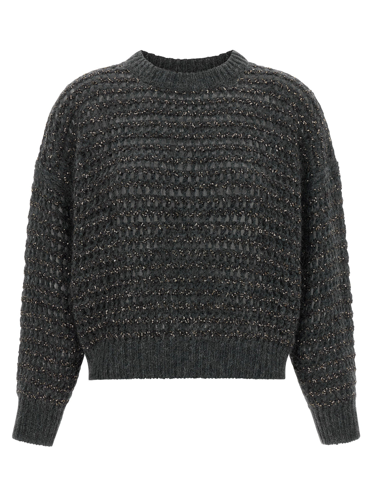 Brunello Cucinelli Dazzling Braids Sweater Grey