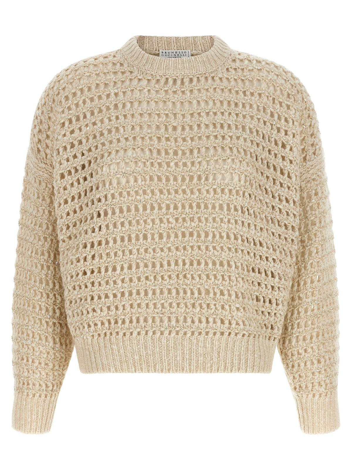 Brunello Cucinelli Dazzling Braids Sweater Beige