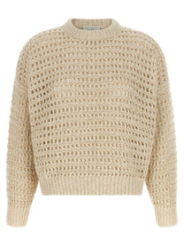 Brunello Cucinelli Dazzling Braids Sweater Beige