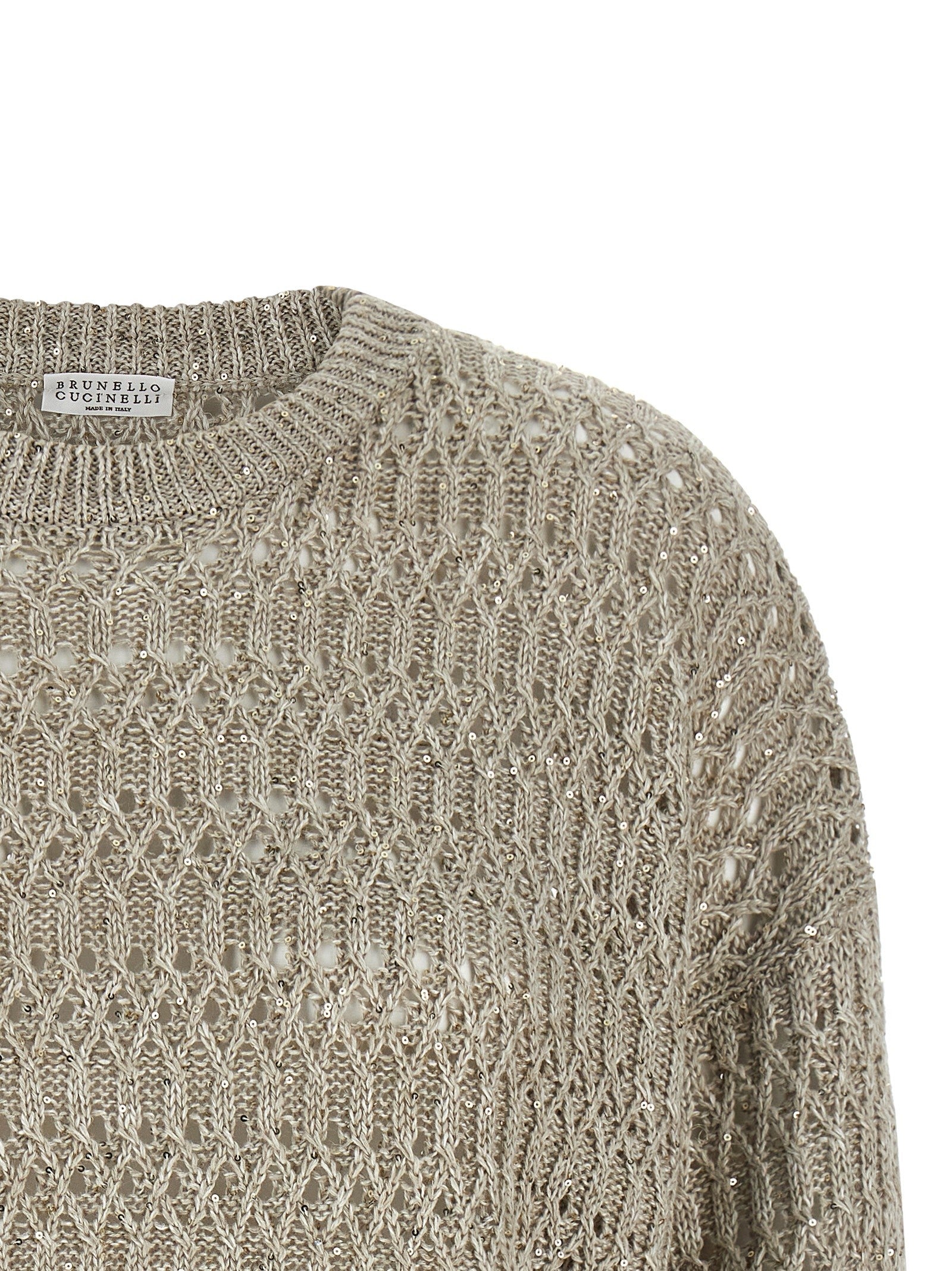 Brunello Cucinelli Dazzling Braids Sweater Beige