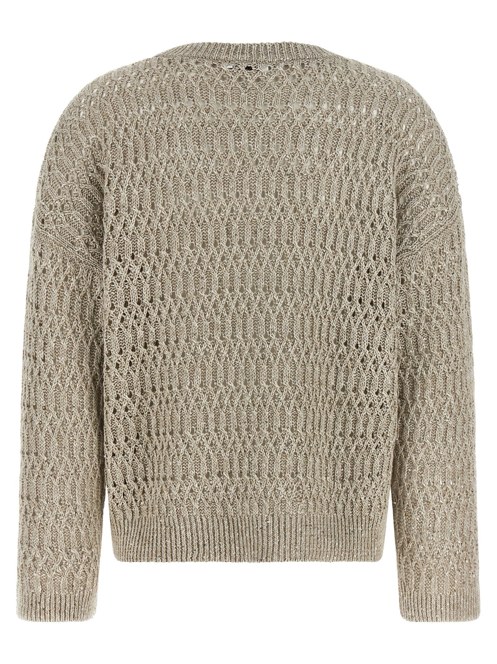 Brunello Cucinelli Dazzling Braids Sweater Beige