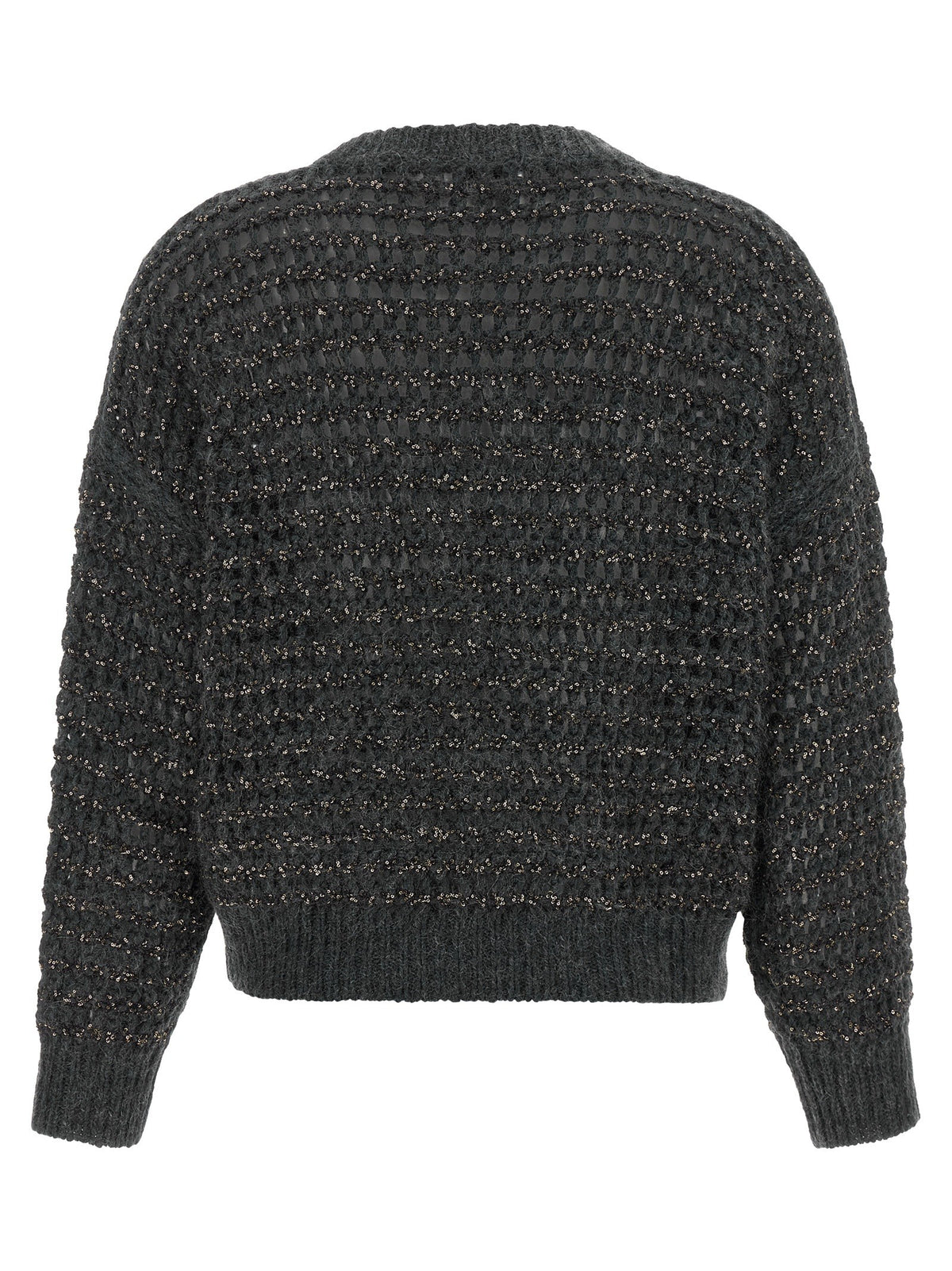Brunello Cucinelli Dazzling Braids Sweater Grey, view 2