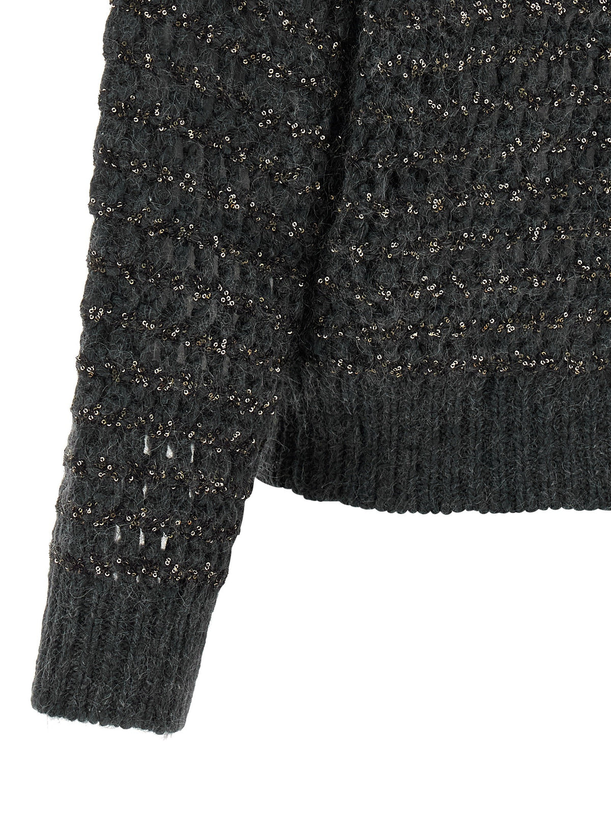 Brunello Cucinelli Dazzling Braids Sweater Grey, view 4