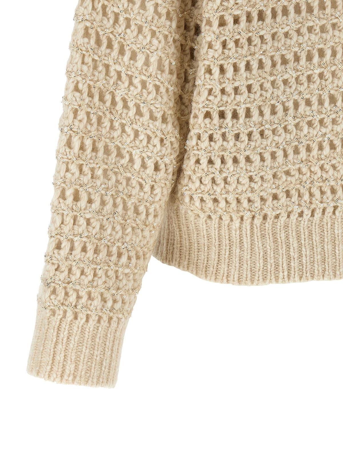 Brunello Cucinelli Dazzling Braids Sweater Beige, view 4