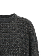 Brunello Cucinelli Dazzling Braids Sweater Grey, view 3