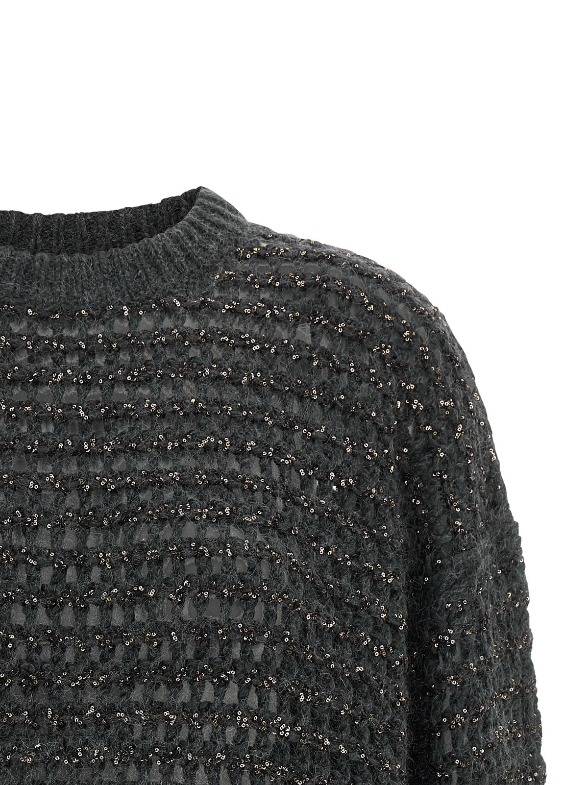 Brunello Cucinelli Dazzling Braids Sweater Grey, view 3