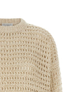 Brunello Cucinelli Dazzling Braids Sweater Beige, view 3