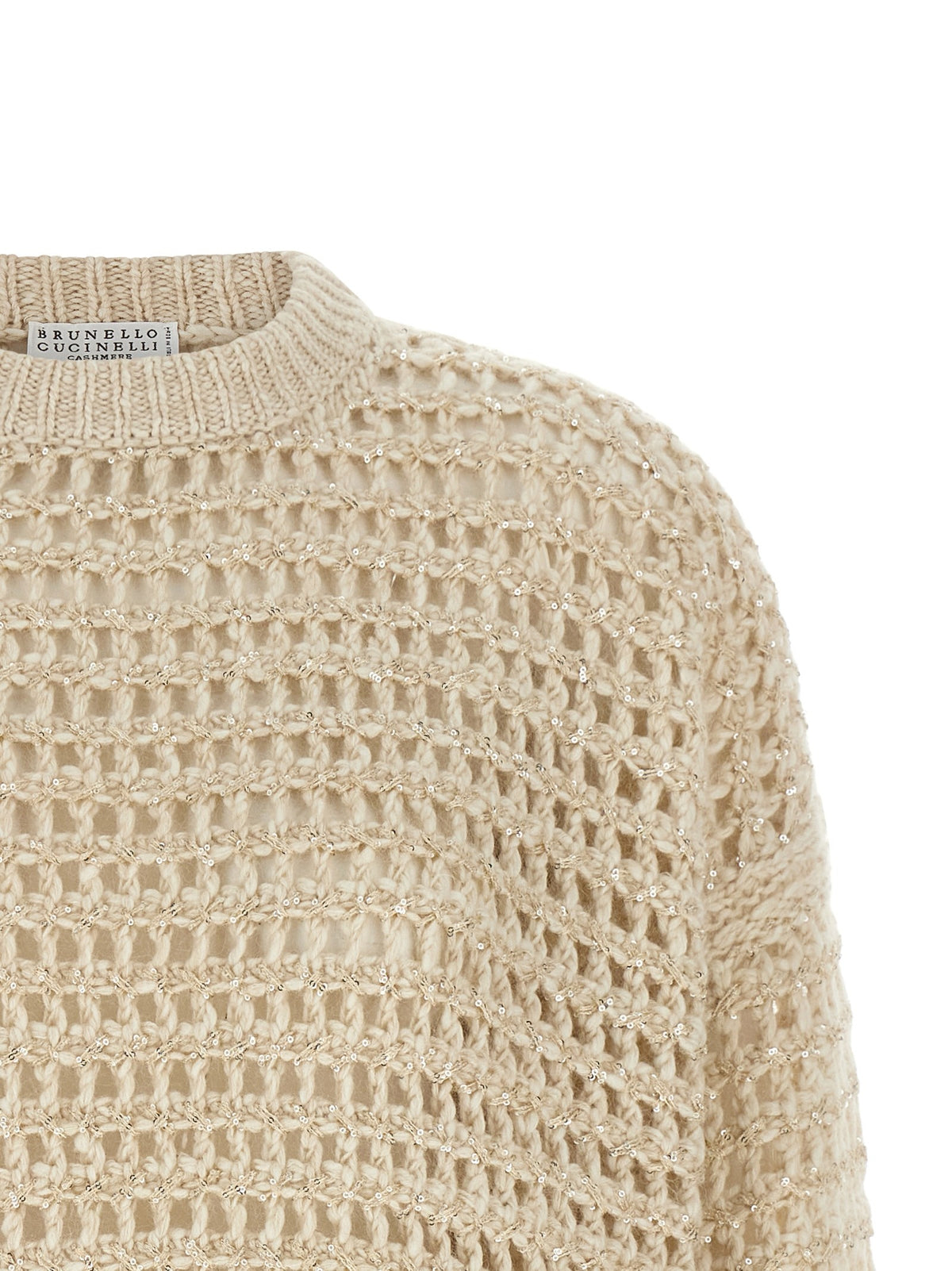 Brunello Cucinelli Dazzling Braids Sweater Beige, view 3