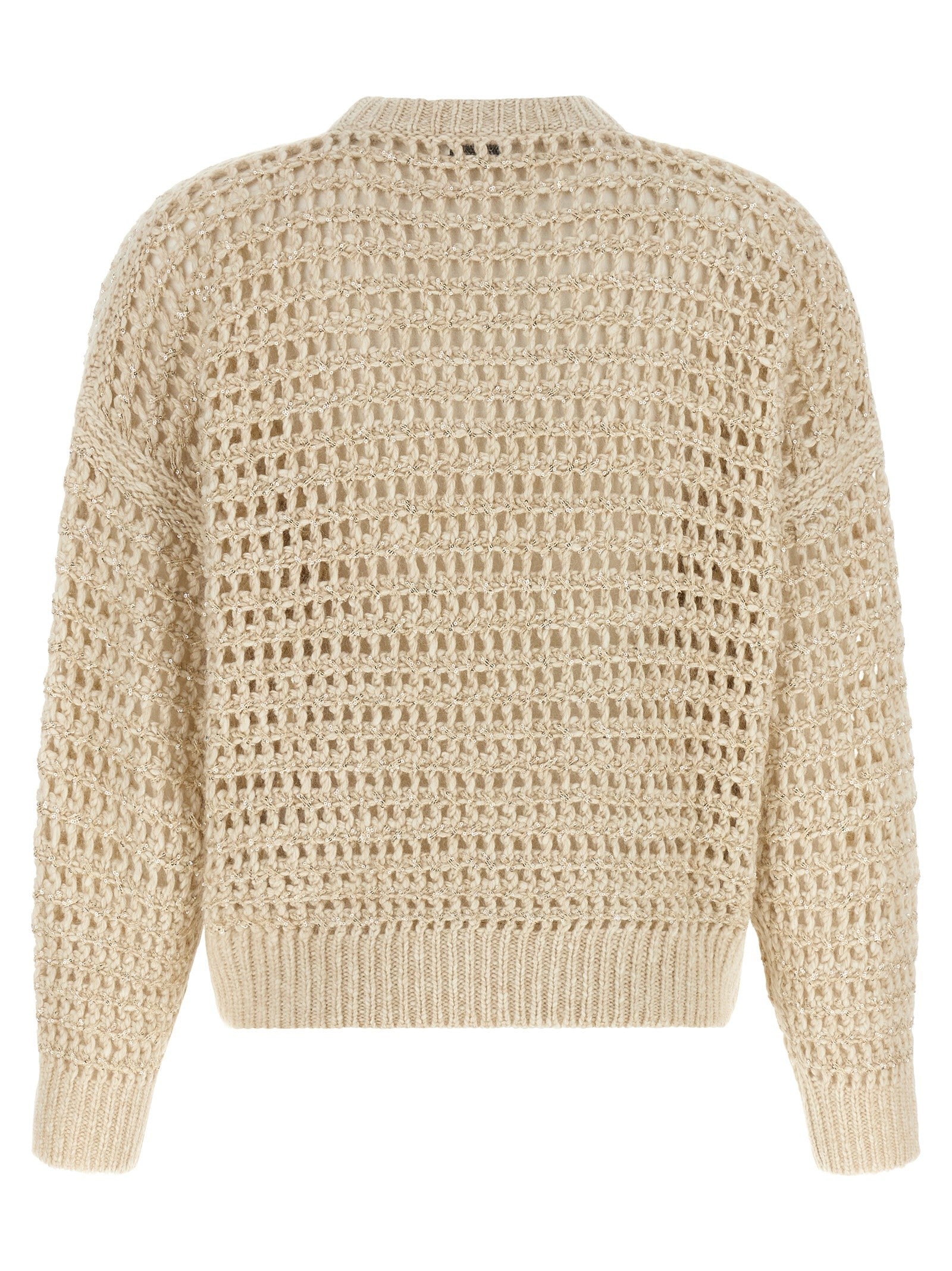Brunello Cucinelli Dazzling Braids Sweater Beige