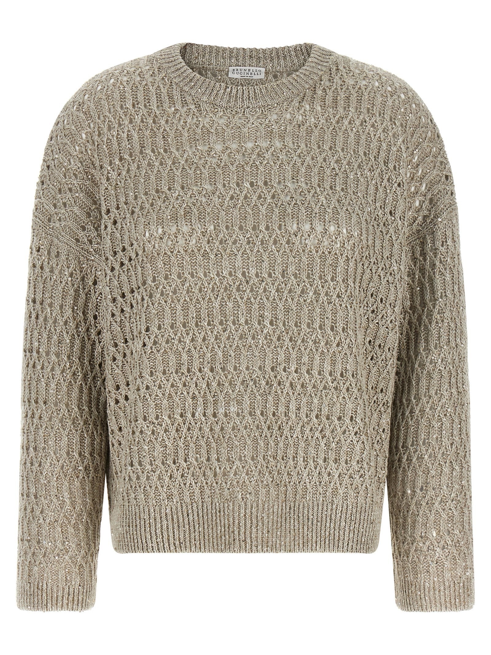 Brunello Cucinelli Dazzling Braids Sweater Beige