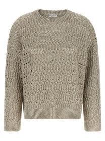 Brunello Cucinelli Dazzling Braids Sweater Beige
