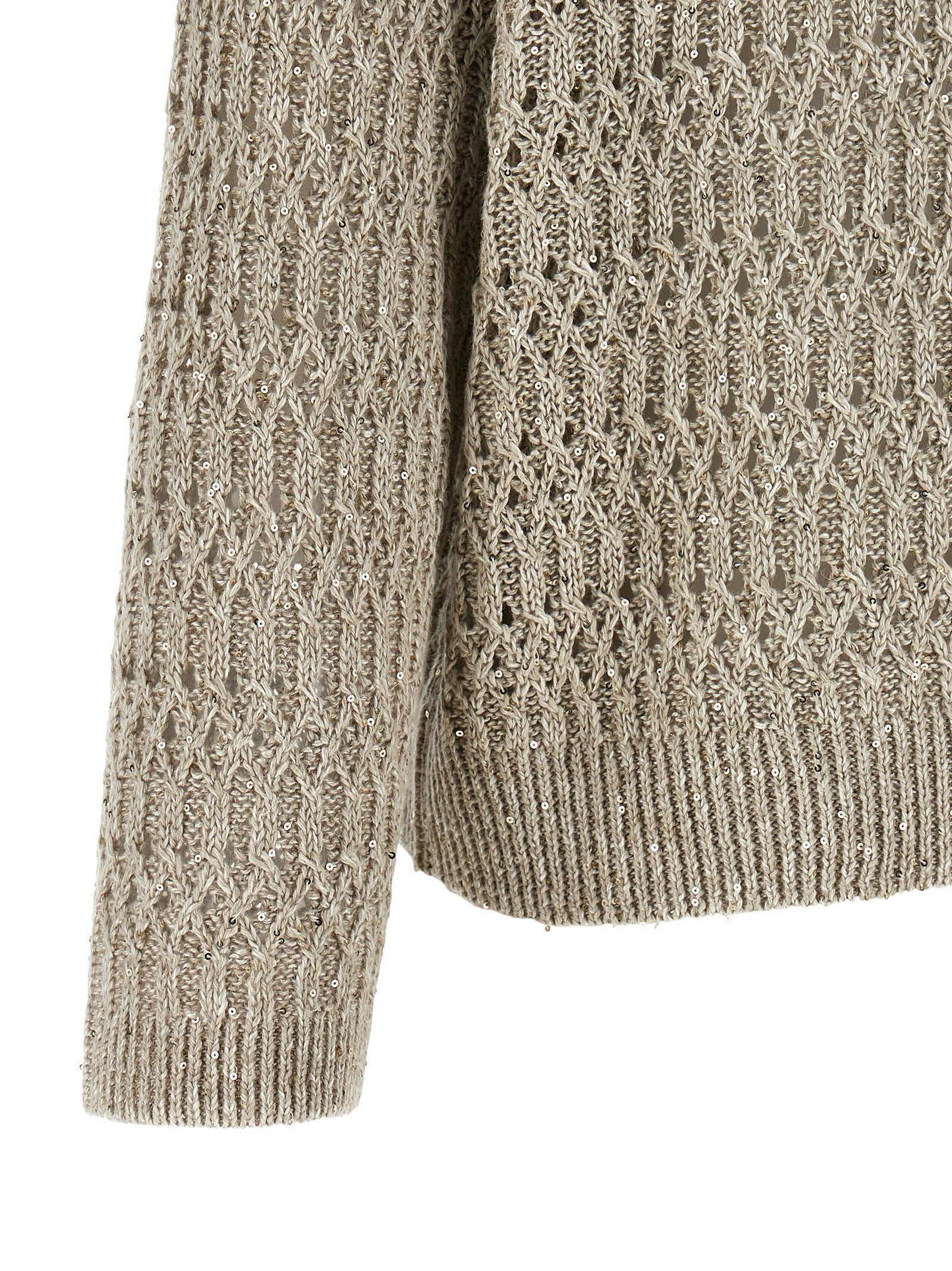 Brunello Cucinelli Dazzling Braids Sweater Beige