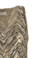 Brunello Cucinelli Dazzling Chevron Embroidery Top Beige, view 3