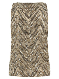 Brunello Cucinelli Dazzling Chevron Embroidery Top Beige, view 2