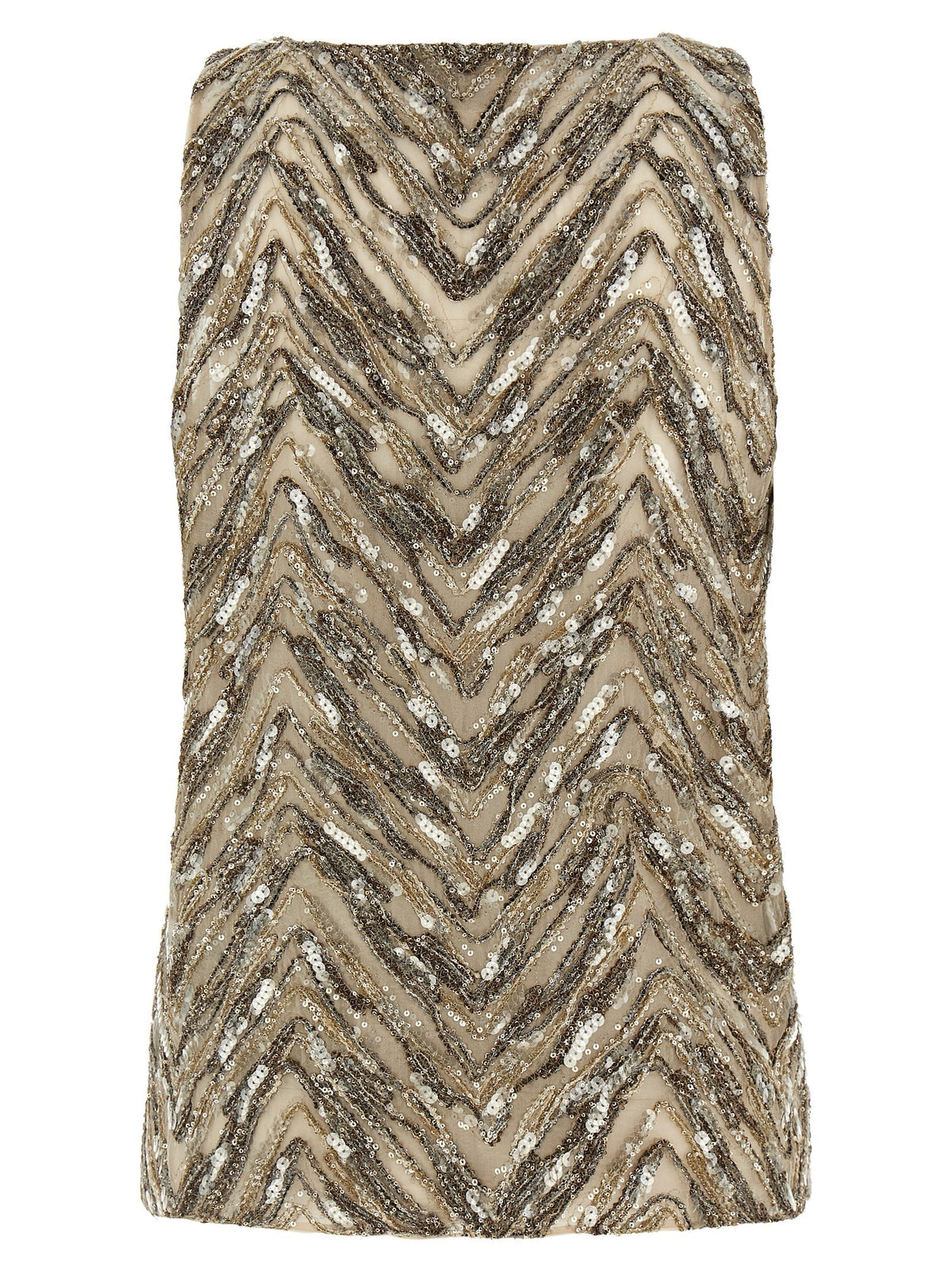 Brunello Cucinelli Dazzling Chevron Embroidery Top Beige, view 2