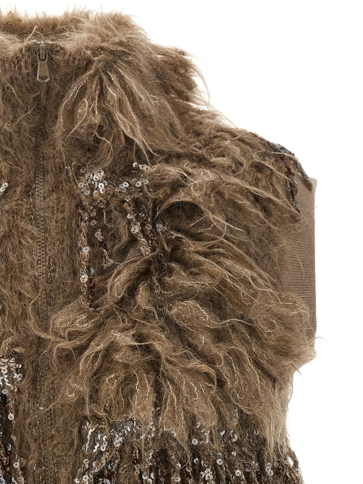 Brunello Cucinelli Dazzling Moss Embroidery Vest Brown, view 3