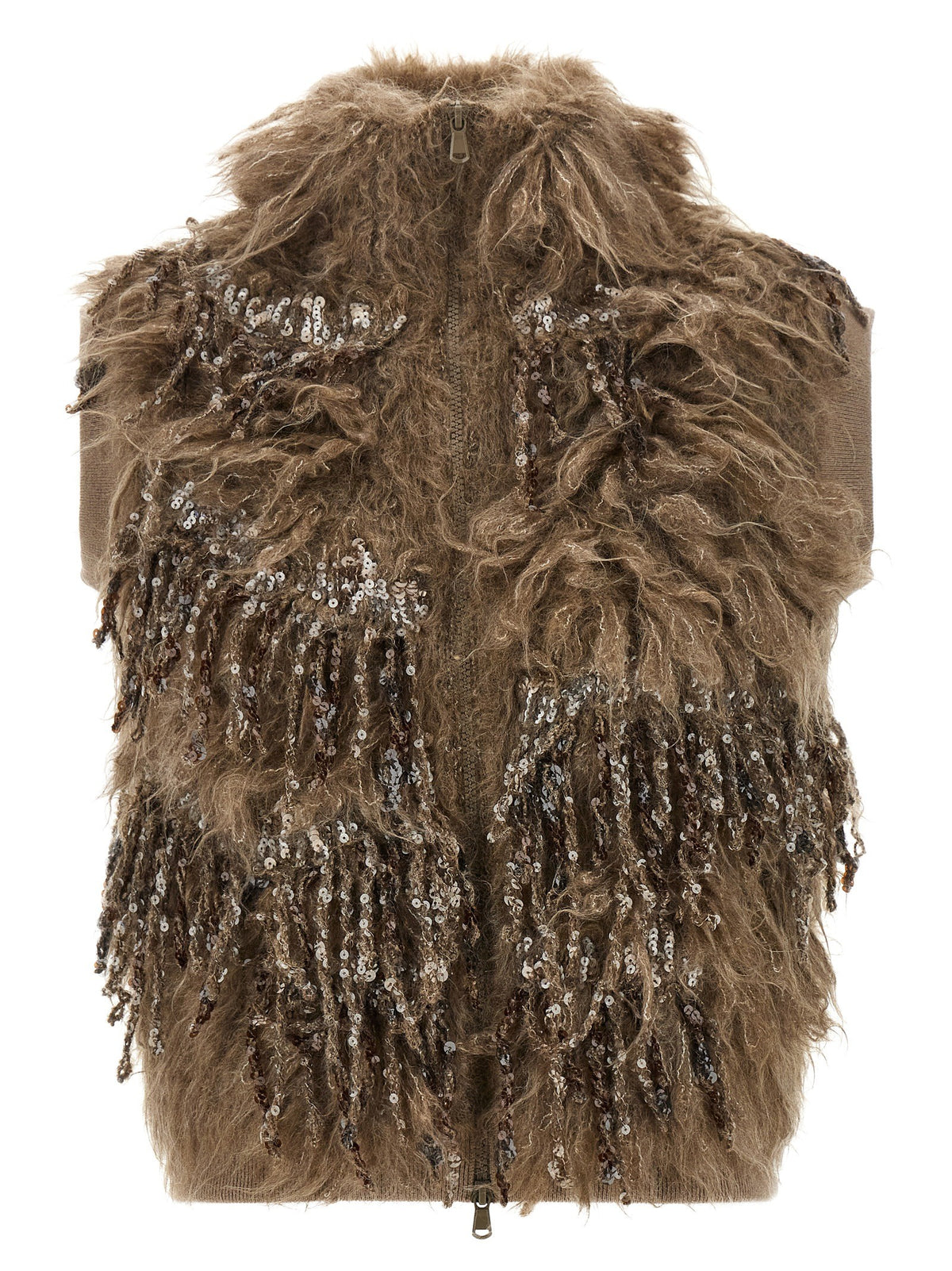 Brunello Cucinelli Dazzling Moss Embroidery Vest Brown