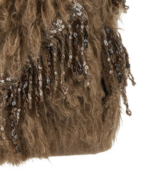 Brunello Cucinelli Dazzling Moss Embroidery Vest Brown, view 4