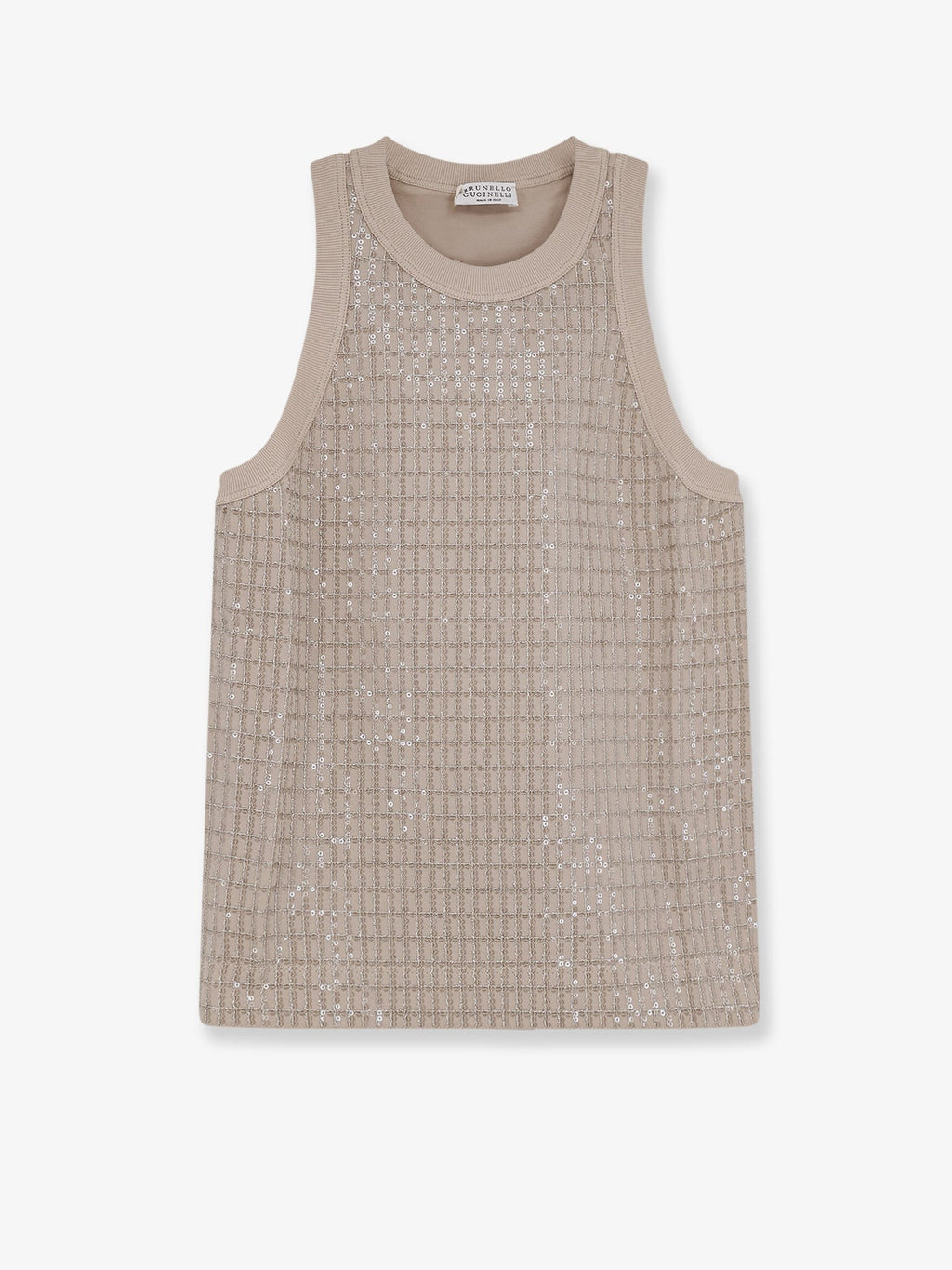 Brunello Cucinelli Women's Dazzling Check Embroidery Top Beige