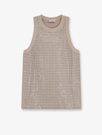 Brunello Cucinelli Women's Dazzling Check Embroidery Top Beige