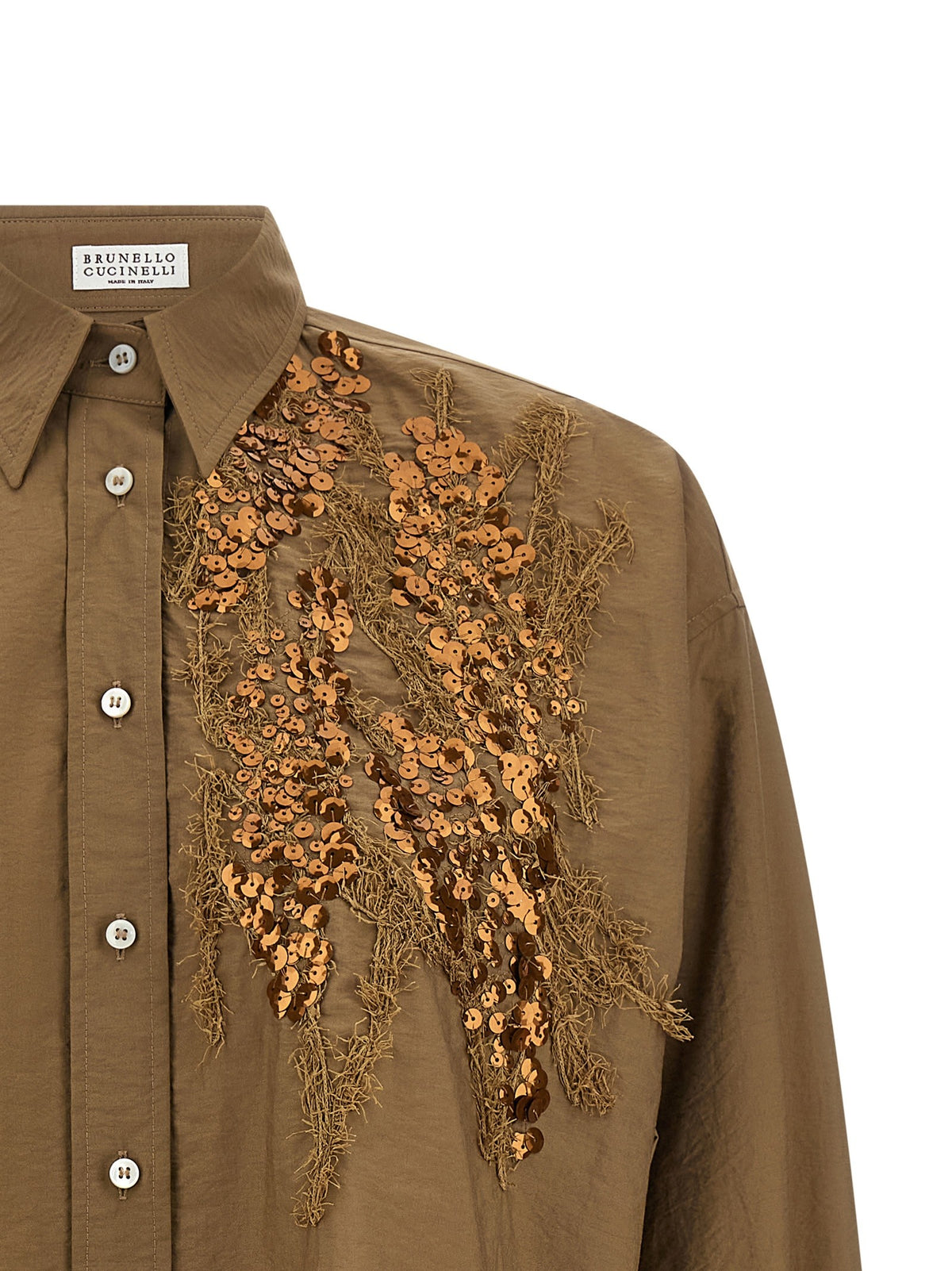 Brunello Cucinelli Dazzling Seabed Embroidery Shirt Beige, view 3
