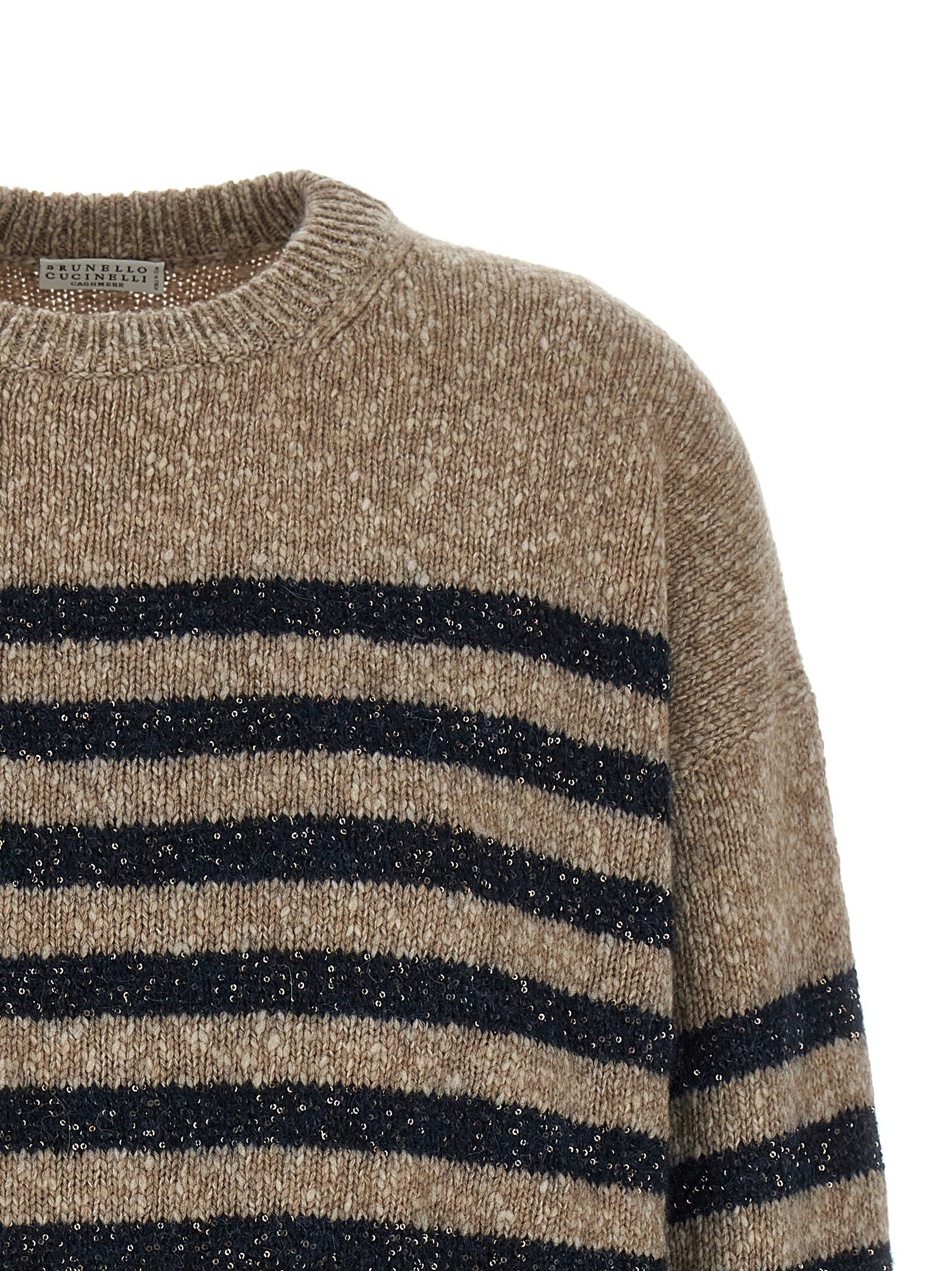 Brunello Cucinelli Dazzling Stripes Sweater Gold