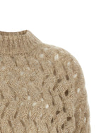Brunello Cucinelli Dazzling Waves Sweater Beige, view 3
