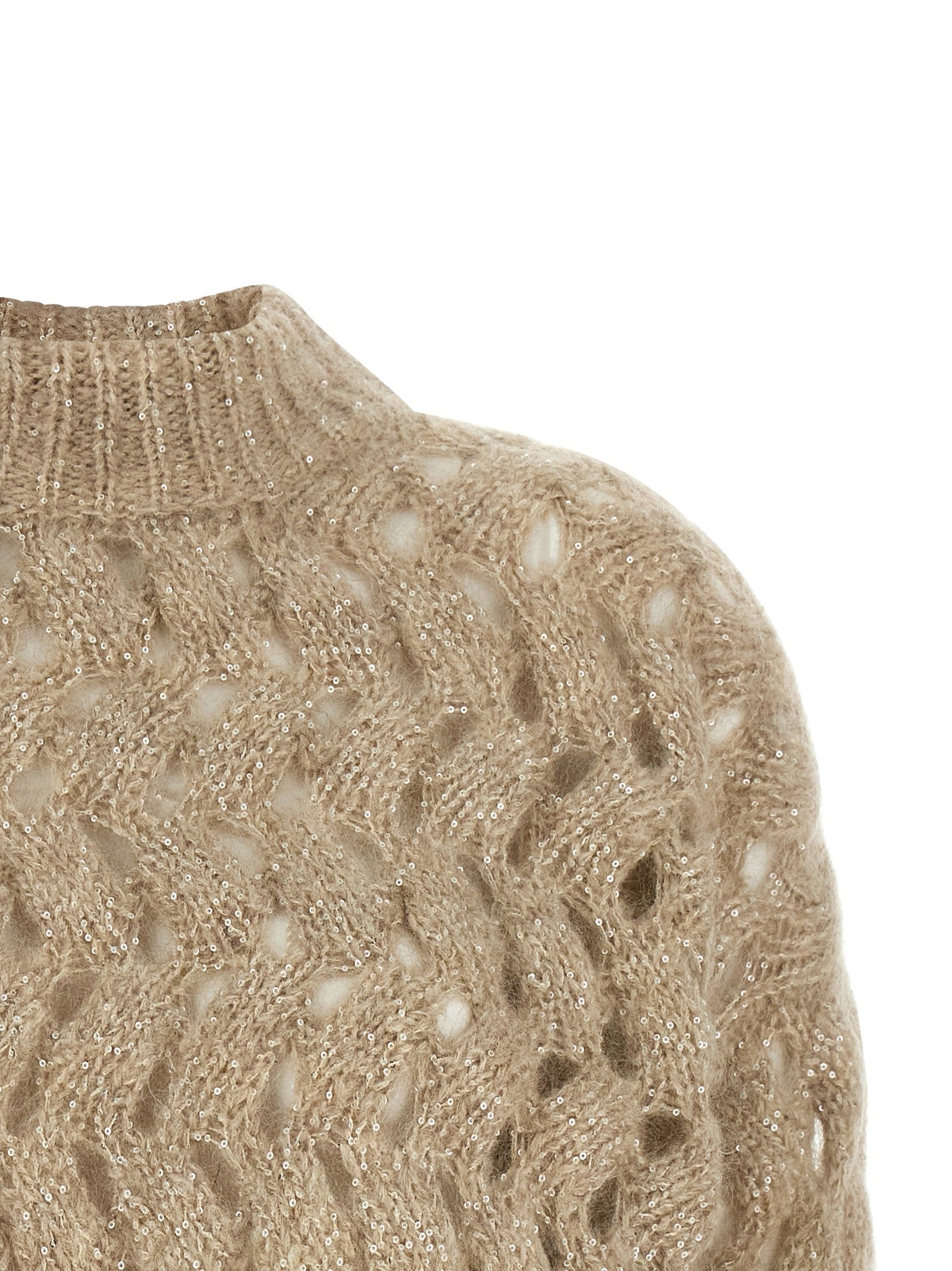 Brunello Cucinelli Dazzling Waves Sweater Beige