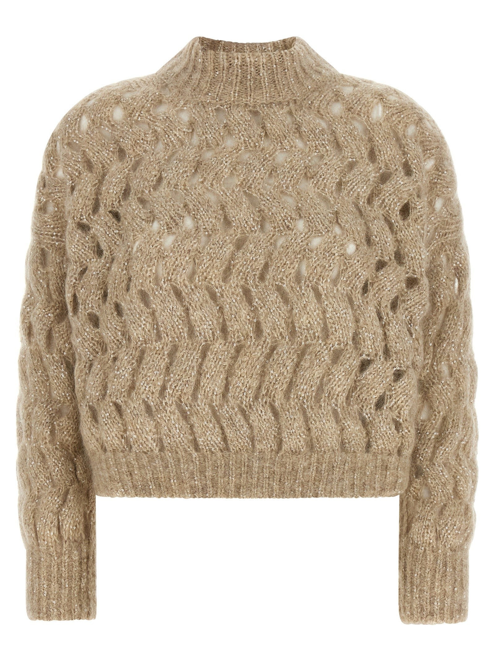 Brunello Cucinelli Dazzling Waves Sweater Beige