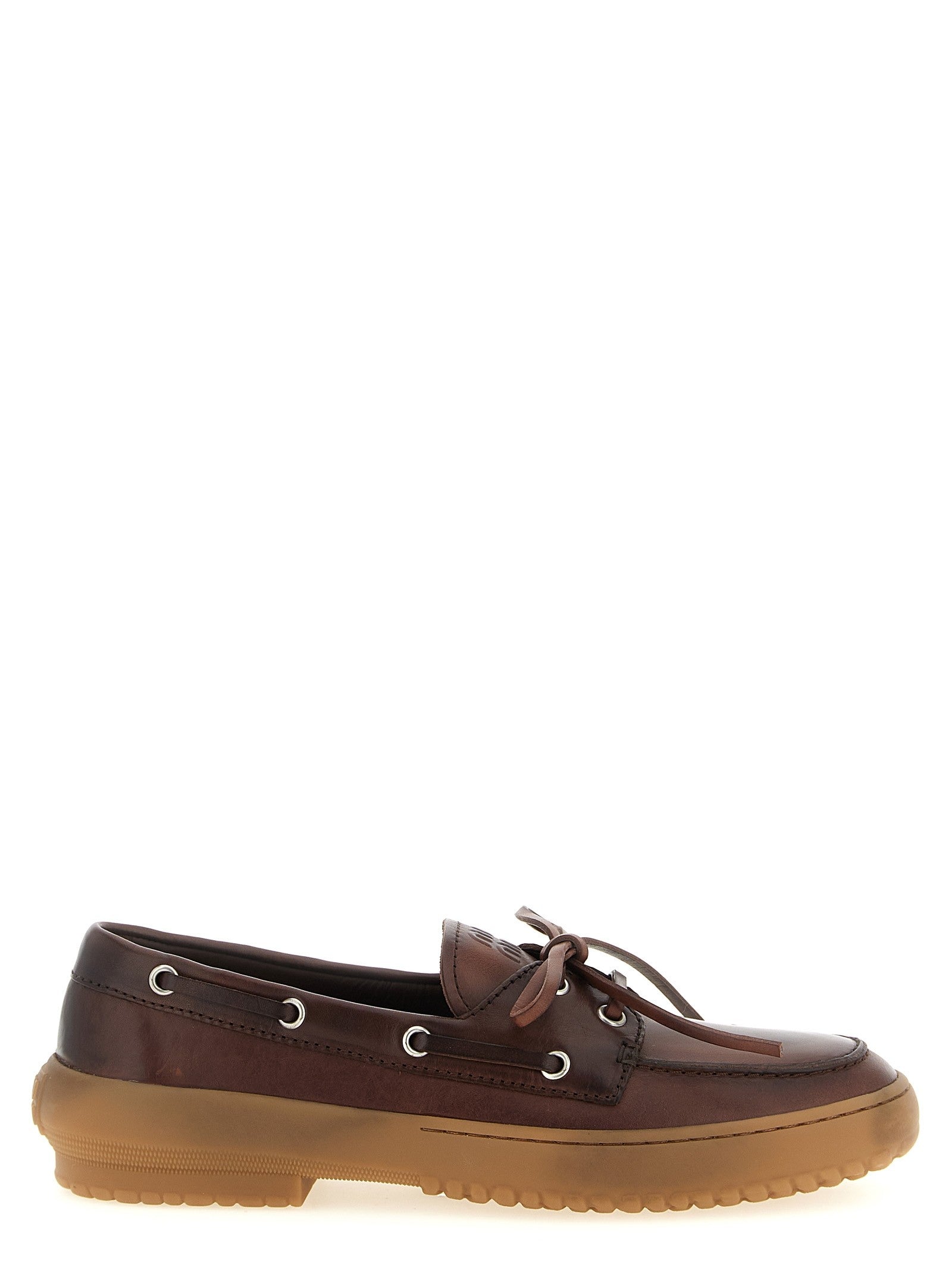 Miu Miu Deck Leather Loafers Brown