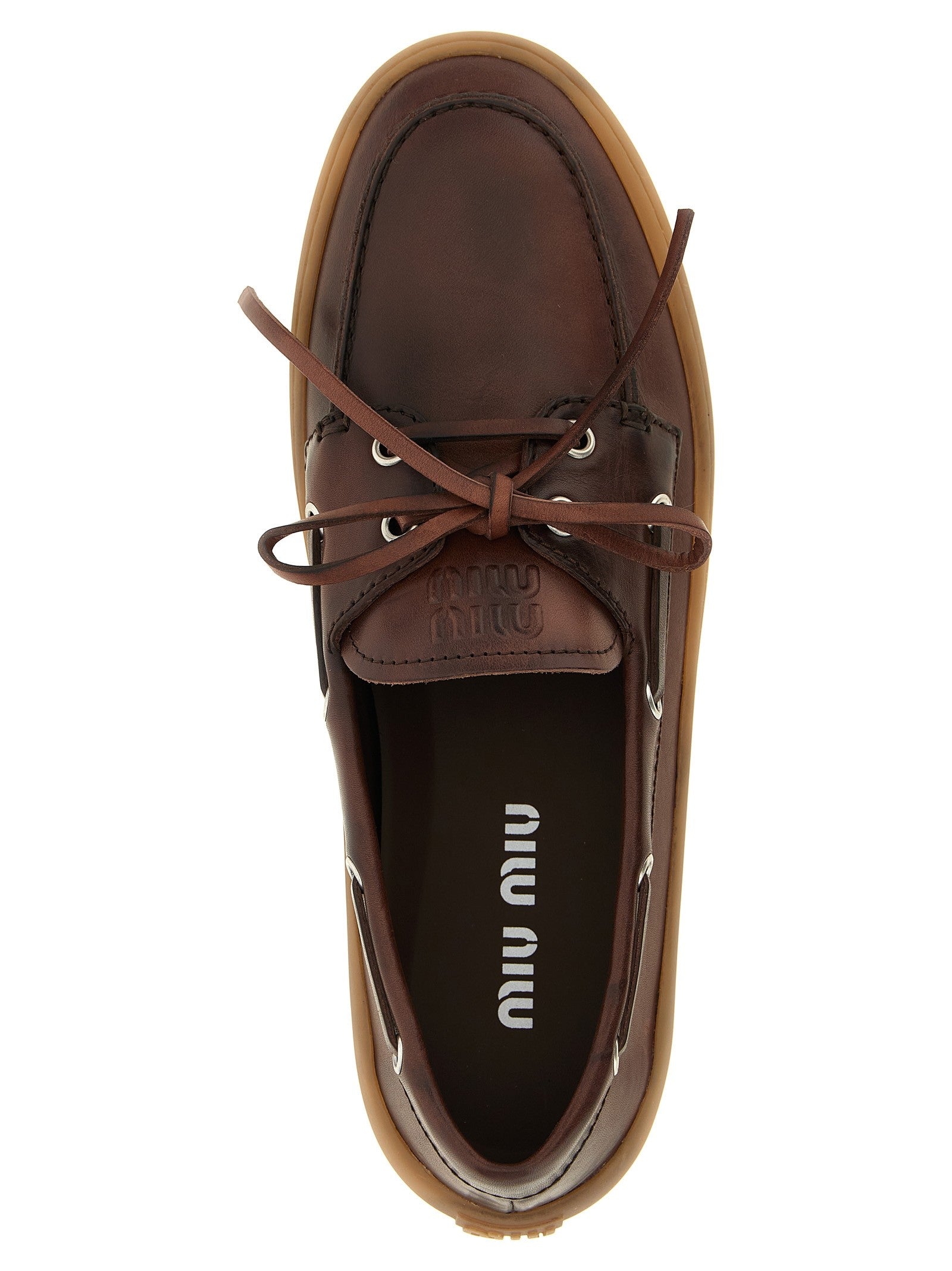 Miu Miu Deck Leather Loafers Brown
