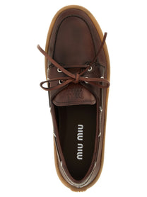 Miu Miu Deck Leather Loafers Brown