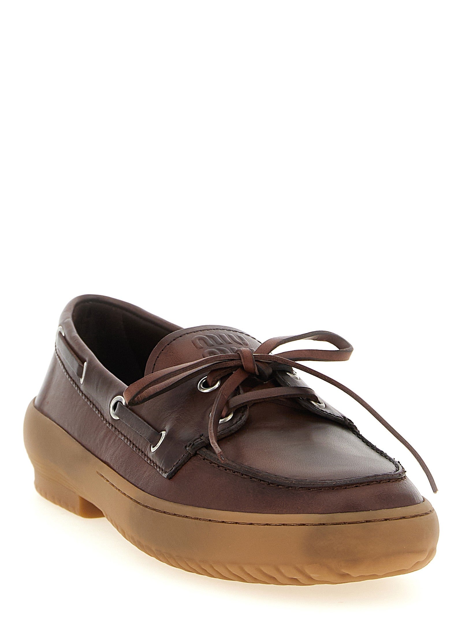 Miu Miu Deck Leather Loafers Brown