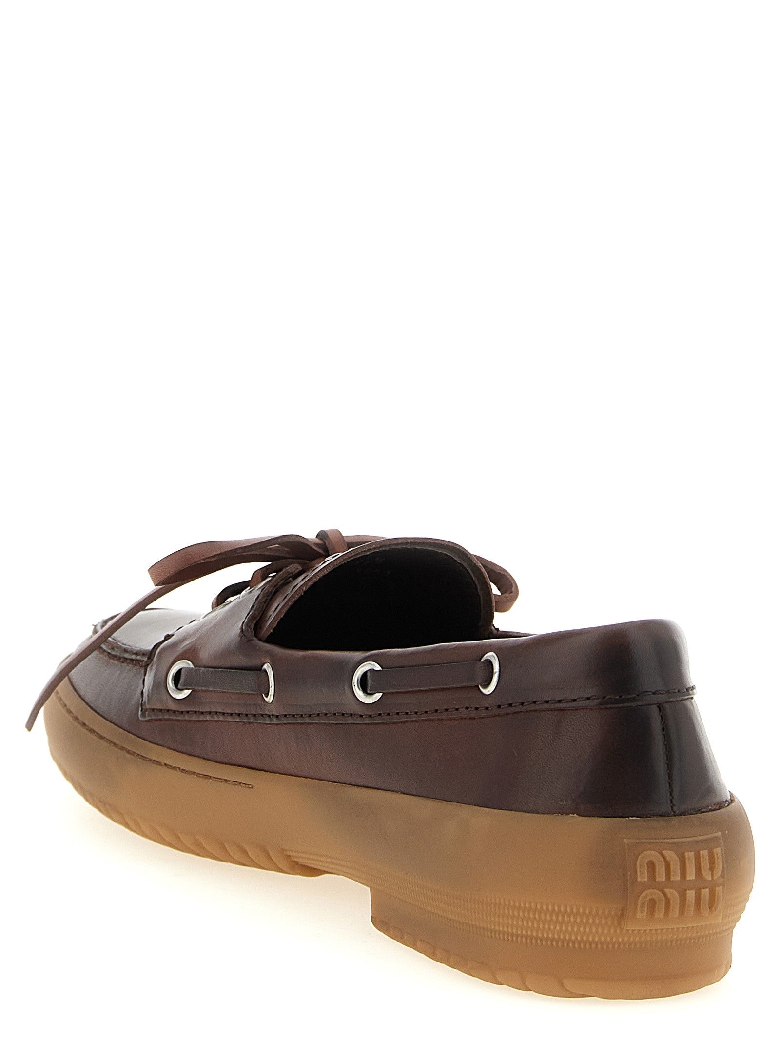 Miu Miu Deck Leather Loafers Brown