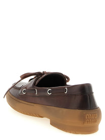 Miu Miu Deck Leather Loafers Brown