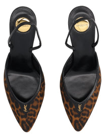 Saint Laurent Women's Décolleté Aperte Sul Retro Folie in Gros Grain Leopardato Pattern