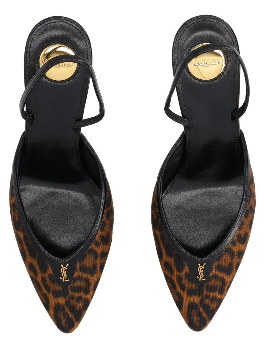 Saint Laurent Women's Décolleté Aperte Sul Retro Folie in Gros Grain Leopardato Pattern