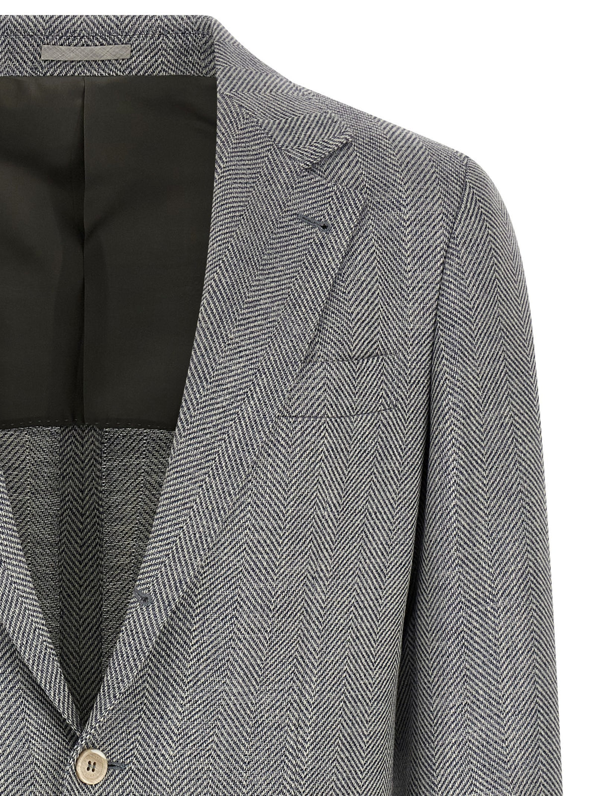 Brunello Cucinelli Men's Alpaca and Silk Chevron Blazer Ceruleo, view 3