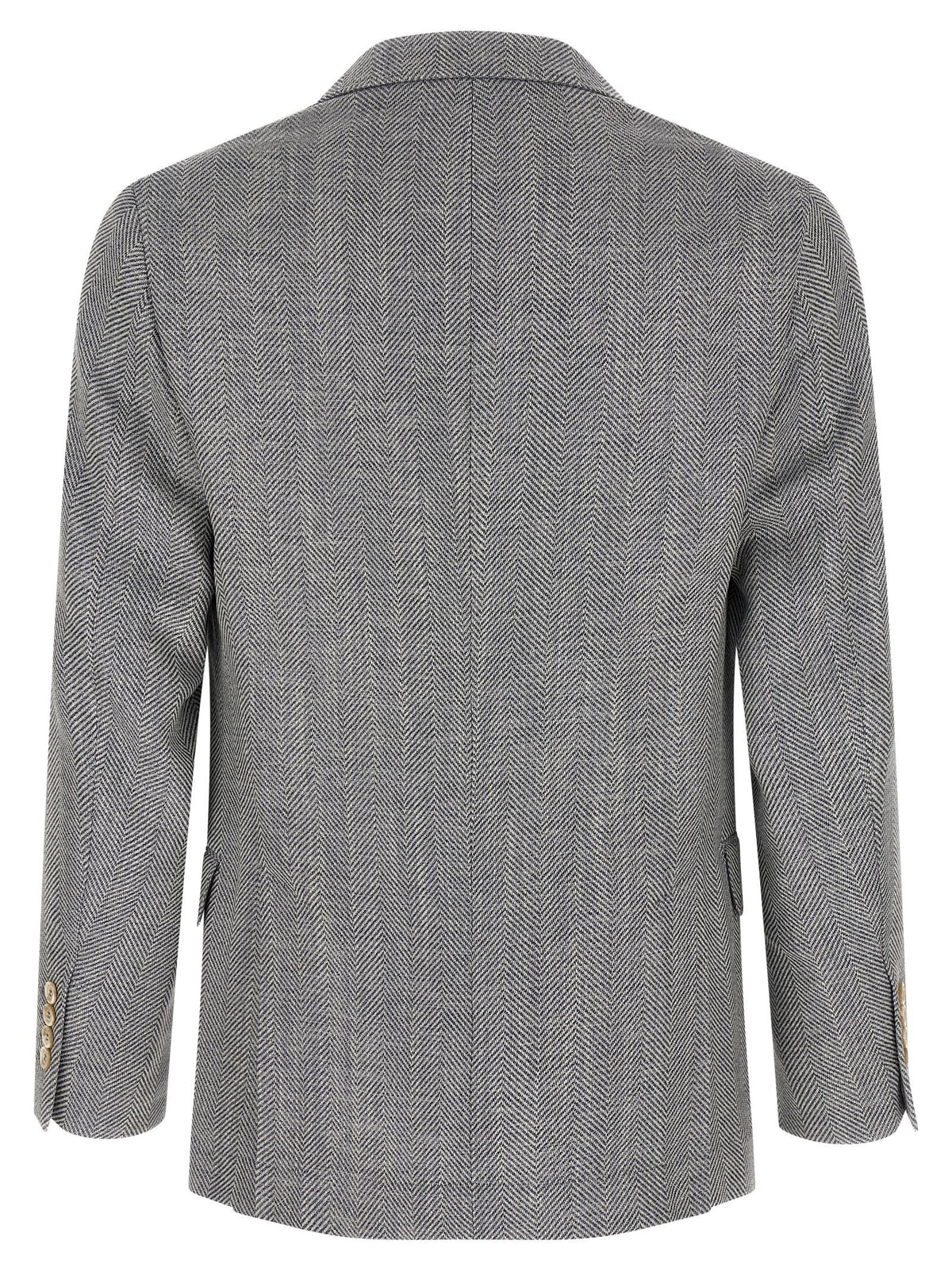 Brunello Cucinelli Men's Alpaca and Silk Chevron Blazer Ceruleo, view 2