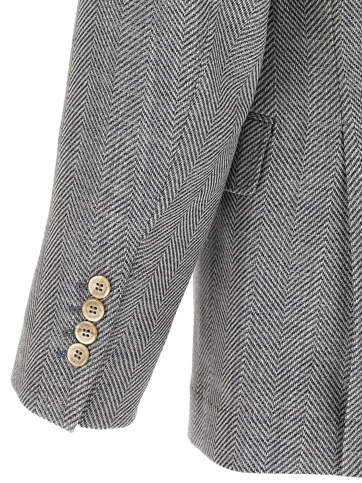 Brunello Cucinelli Men's Alpaca and Silk Chevron Blazer Ceruleo, view 4