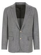 Brunello Cucinelli Men's Alpaca and Silk Chevron Blazer Ceruleo