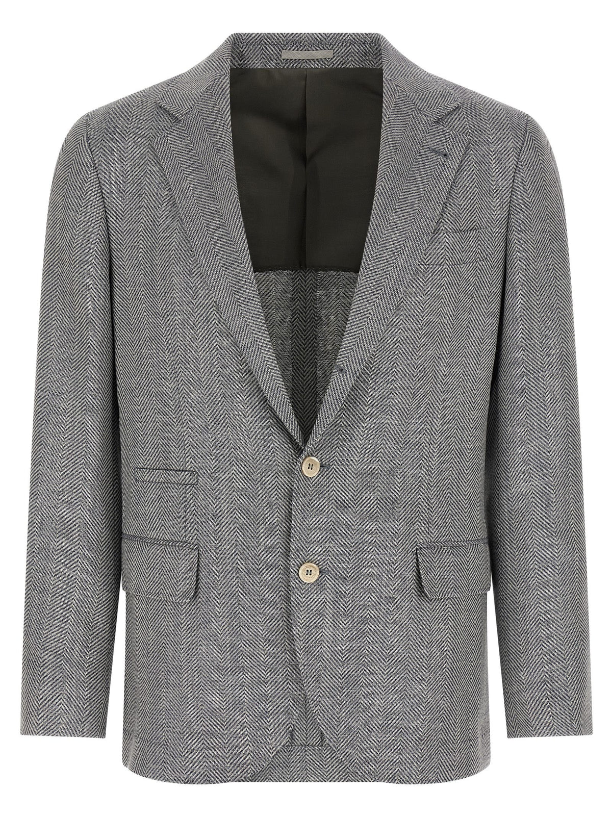 Brunello Cucinelli Men's Alpaca and Silk Chevron Blazer Ceruleo
