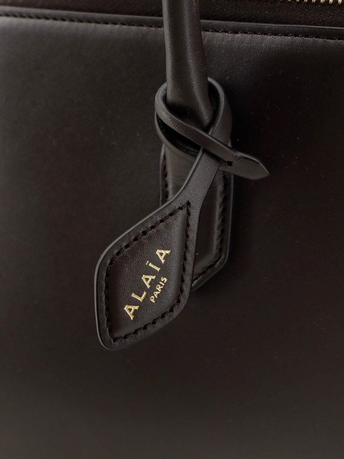 ALAÏA Women's Delta Medium Leather Handbag Brown, view 5