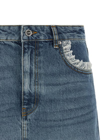 Ganni Denim and Lace Skirt Blue