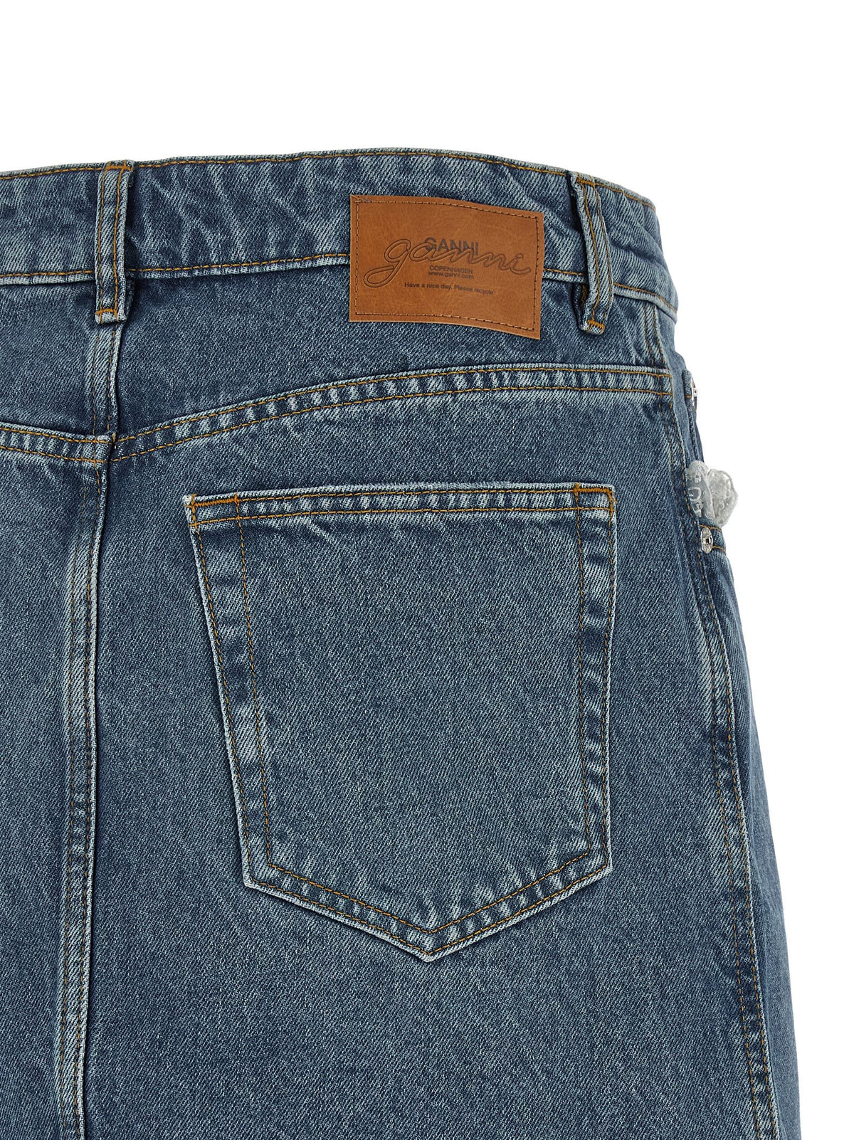 Ganni Denim and Lace Skirt Blue, view 4