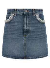 Ganni Denim and Lace Skirt Blue