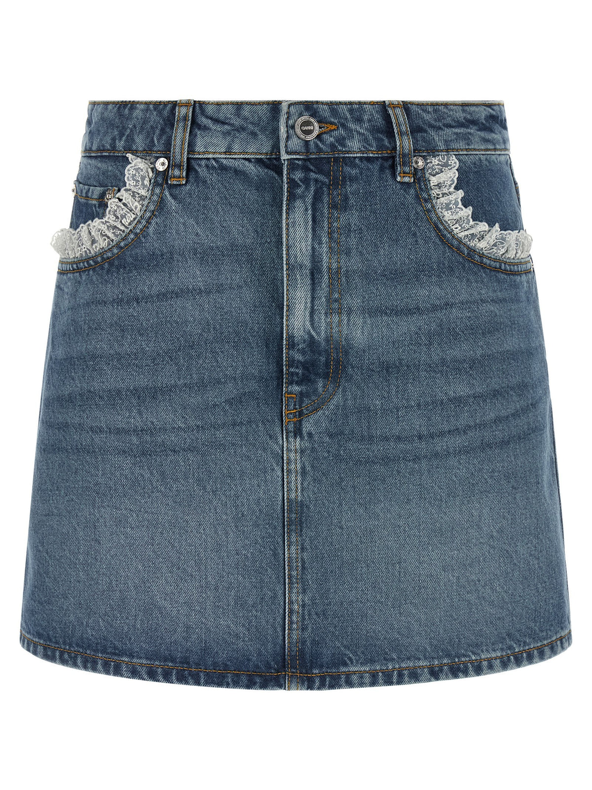 Ganni Denim and Lace Skirt Blue