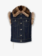 Fendi Women's Denim and Shearling Vest Blue