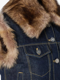 Fendi Women's Denim and Shearling Vest Blue, view 3